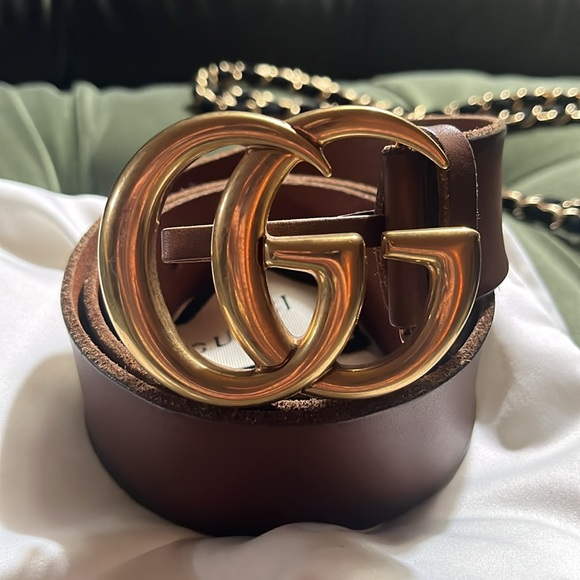 Auth GUCCI Gold & Brown Leather MARMONT Belt.. pristine condition! - Picture 2 of 5